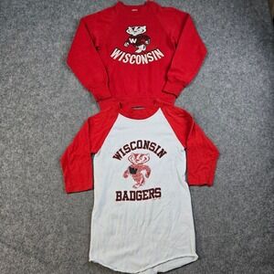 Vintage Wisconsin Badgers Sweatshirt Tee Kids Medium 10-12 Red Bundle 90s